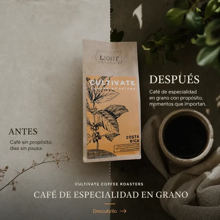 Anuncio antes y después de un café de especialidad en grano