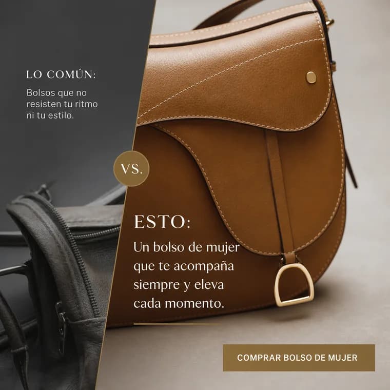 Anuncio de comparación de un bolso de mujer de cuero, lo común contra esto